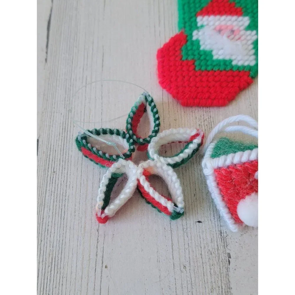 Crochet‎ Santa stocking ornament face star flower set Xmas